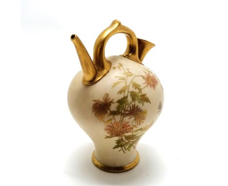 Antique Royal Worcester blush ware pitcher decorated with flowers - 18cm high &amp; no obvious damage 