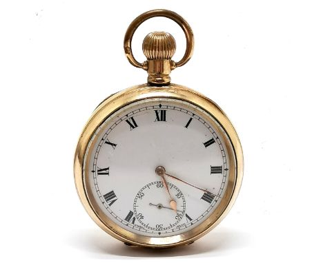 Antique gold plated open faced gents pocket watch (48mm case) - DFC marked movement &amp; has slight wear to case &amp; runs 