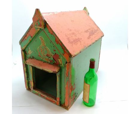 Folk Art scratch built dog kennel with fairground style paint detail - 55cm long x 33cm x 54cm high 
