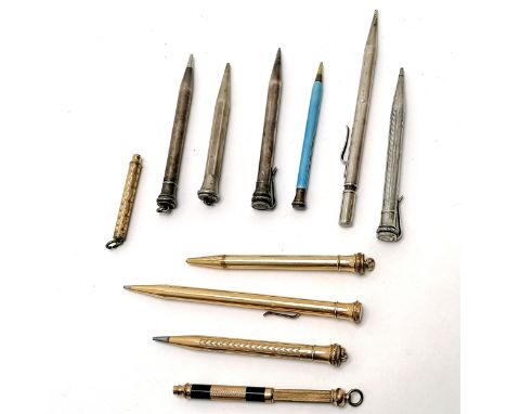 Collection of 11 x propelling pencils inc 3 x sterling silver (Enamel, Walls eversharp + 1 other (13cm long)), 3 x gold plate