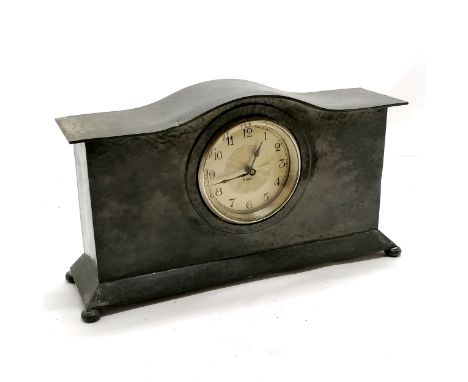 Liberty &amp; Co., London pewter cased mantle clock #01126A - 31cm x 18cm high &amp; has some dents and slight deterioration 