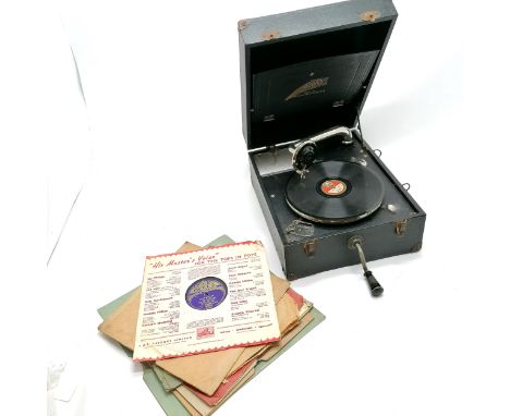 Decca Crescendo portable black box wind up gramophone / 78 record player t/w some records 
