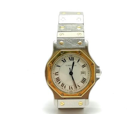 Cartier bi-metal Santos quartz wristwatch - 30mm case &amp; is in used worn condition &amp; will need battery - WE CANNOT GUA