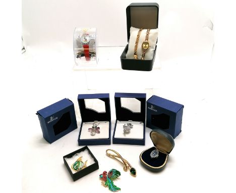 2x boxed Swarovski items- Koala brooch and flower pendant T/W Mickey Lorus quartz watch, watch ring, manual wind etc. 