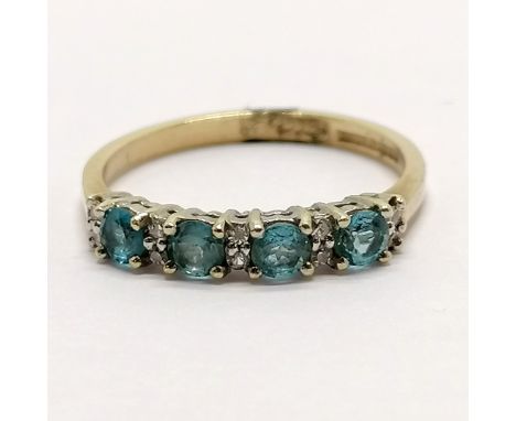 9ct hallmarked gold blue topaz &amp; diamond set ring - size N½ &amp; 1.8g total weight 