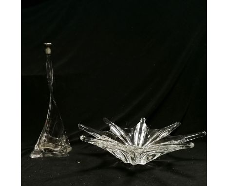 Baccarat art glass splash dish / bowl (37cm across) t/w Bayer crystal lamp base (36cm high with small chip at top) 