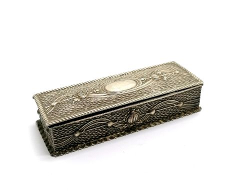 Antique Art Nouveau silver hinged lidded trinket / ring box - 11.9cm long &amp; 80g ~ has a slightly distorted lid &amp; a co