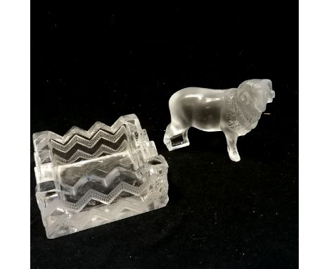 Rene Lalique soudan ashtray (cendrier) 11cm square x 4.8cm high (2 corners have obvious damage) t/w Ram (Bélier) ornament - c