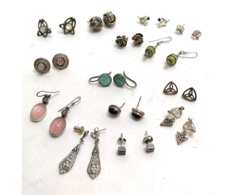 14 x pairs of silver earrings (some unmarked) inc blue enamel, pink stone set, Art Nouveau style etc - total weight 42g - SOL