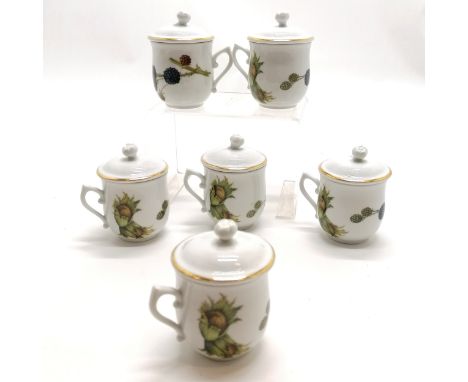 6 x Royal Worcester wild harvest pattern chocolate pots (with lids) - 8cm high &amp; no obvious damage 