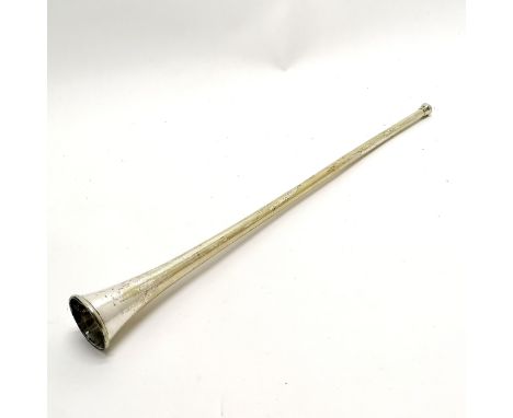 Antique nickel hunting horn - 36cm - has losses to plating finish &amp; some dents 
