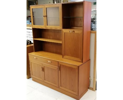 Mid 20th C mahogany G Plan wall unit glazed cupboard and shelving and drinks cupboard to the top and cutlery draw and cabinet