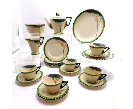 Art Deco Burleigh ware hand painted Dawn 5 piece tea-set - largest plate 18cm diameter ~ slight losses to paint detail &amp; 