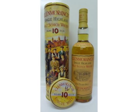 One bottle of Glenmorangie Single Highland Malt Scotch whisky, 10 years old, in presentation tin