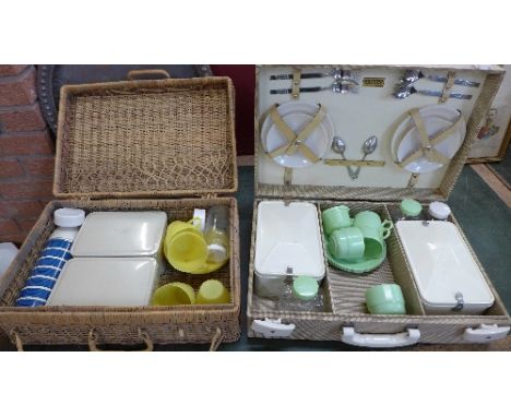 A Brexton picnic hamper with Bakelite handles and one other