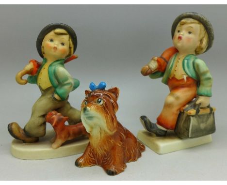 Two Goebel figures and a Goebel dog, figures a/f