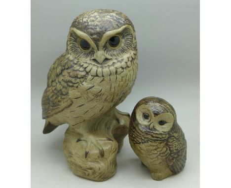 A Poole Little Owl signed B. Linley Adams and a Poole baby owl