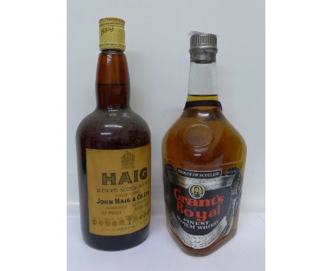 A bottle of Haig blended Scotch whisky and a bottle of Grants Royal finest scotch whisky