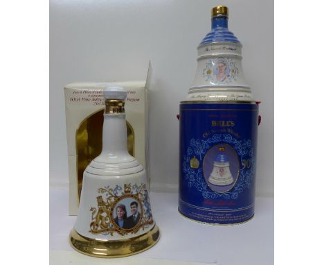 Two Bell's Scotch Whisky decanters with contents