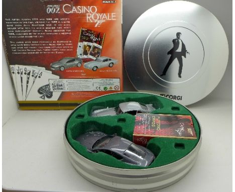 A Corgi 007 James Bond Aston Martin DB5 and DBS set from Casino Royale with playing cards, boxed