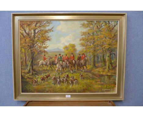 R. Gottschalk, fox hunting scene, oil on board, framed 