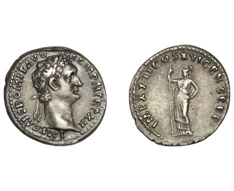 Domitian (81-96), Denarius, 92-3. laureate head right, imp caes domit avg germ p m tr p xii around, rev. Minerva standing lef