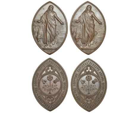 Scotland, The Scottish National Sabbath School Union, a pair of high-relief pointed-oval copper medals awarded for Scripture 