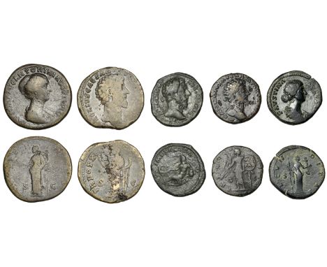 Marcus Aurelius (Caesar 139-161), Sestertius, 156-7, bare head right, rev. Felicitas standing left, holding caduceus and scep