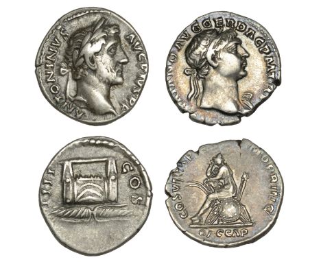 Trajan (98-117), Denarius, 103-111, laureate bust right, drapery on far shoulder, rev. Dacia seated left on piles of arms mou