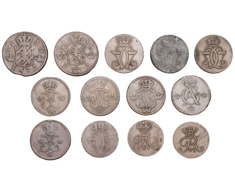 Miscellaneous, DENMARK, Christian VII, Skilling Dansk (4), all 1771km, Copenhagen (KM 616); NORWAY, Frederik VI, 2 Skilling C