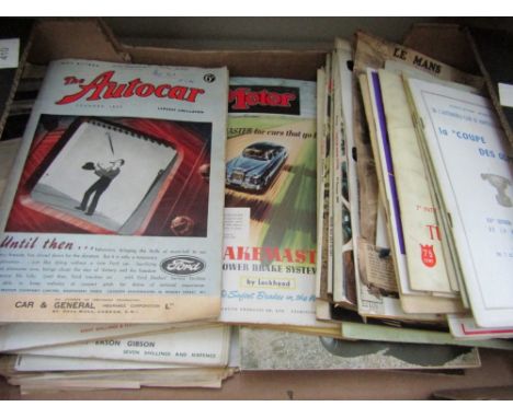 A box containing a large quantity of vintage motoring magazines and publications together with a Boys Book of Racing Cars and