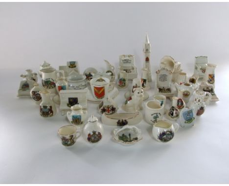 A quantity of crested ceramics including a Willow Art model of the city of Leicester clock tower, a model of Mary Queen of Sc