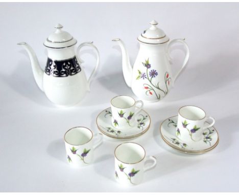 A collection of Traditional Arts English Garden pattern coffee wares comprising coffee pot, four coffee cans and four saucers