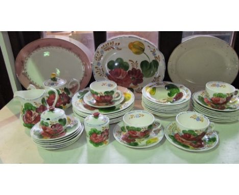 A collection of Simpson's Solian ware Belle Fiore pattern wares with painted floral decoration comprising oval serving plate,