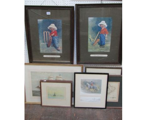 A pair of humorous early 20th century coloured prints after E.P. Kinsella showing a boy cricketing - The Hope of His Side and
