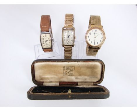Three gentlemens wristwatches to include an Art Deco 'Bulova' rectangular faced example with numbered dial and subsidiary sec
