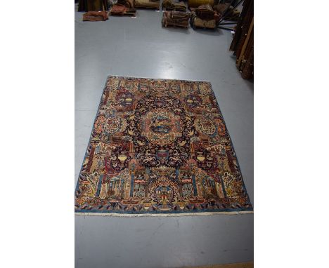 Kashmar pictorial carpet, Khorasan, north east Persia, mid-20th century, 12ft. 8in. X 9ft. 9in. 3.86m. X 2.97m.  The field fi