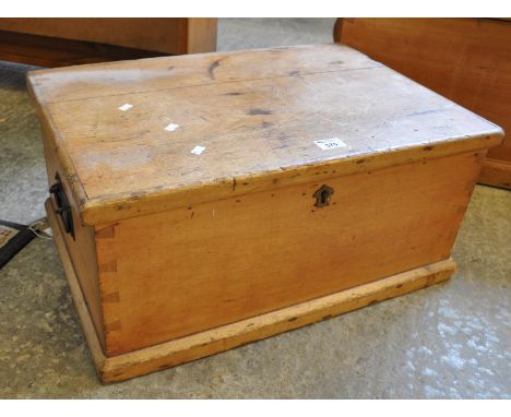 Vintage pine trunk of rectangular form with cast metal carrying handles. (B.P. 21% + VAT)&nbsp;Has some age. Possibly late Vi