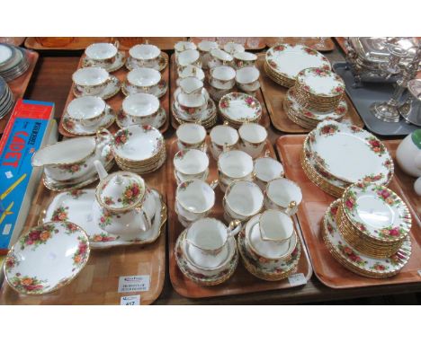 Six trays of Royal Albert 'Old Country Roses' tea and dinnerware items to include; teapot, milk jug, sucrier, teacups and sau