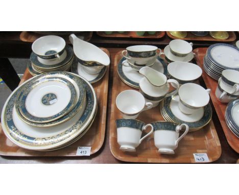 Two trays of Royal Doulton English fine bone china 'Carlyle' H.5018 design tea and dinnerware to include; teacups and saucers