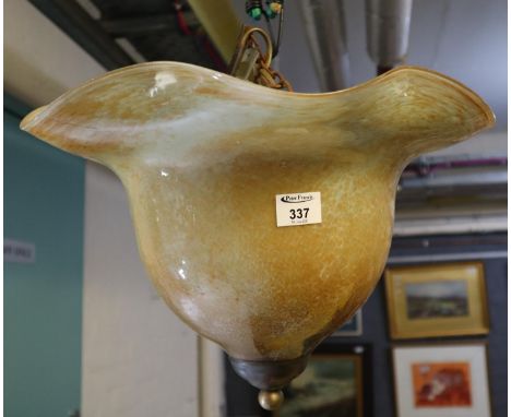 Marble effect art glass hanging ceiling light shade of frilled form. (B.P. 21% + VAT)&nbsp;Diameter of top approx 42.5 cm. De