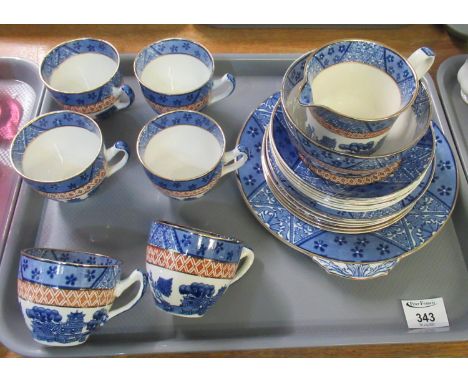 Tray of Alfred Meakin 'Manchu' design teaware with oriental design including; teacups, saucers, plates, sucrier, milk jug etc