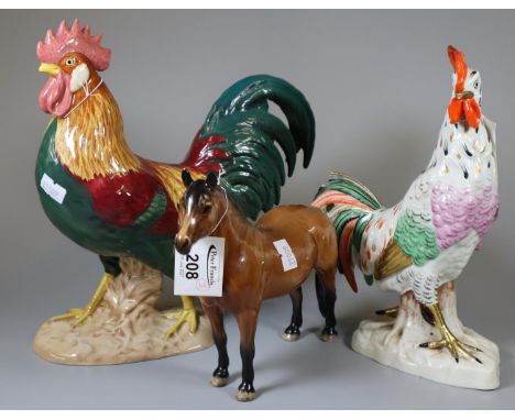 Beswick 1892 Leghorn, together with another ceramic study of a cockerel and a Beswick Dartmoor horse. (3) (B.P. 21% + VAT) Be