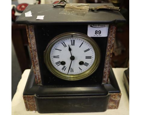 Early 20th century slate and marble two-train mantel clock with key.(B.P. 21% + VAT) 