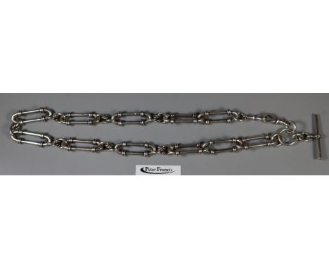 Silver curb link type T bar pocket watch chain. 3.3 troy oz approximately.(B.P. 21% + VAT) 