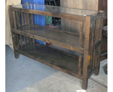 Modern hardwood three tier console table with glass top and pierced sides. (B.P. 21% + VAT) 