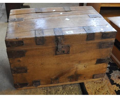 19th Century pine metal banded trunk with cast metal carrying handles. (B.P. 21% + VAT) 