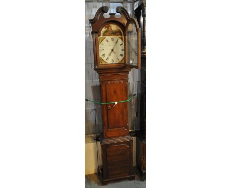 19th Century Welsh oak 30 hour longcase clock with painted Roman dial marked Thomas? Llangerreg.(B.P. 21% + VAT) Overall in g