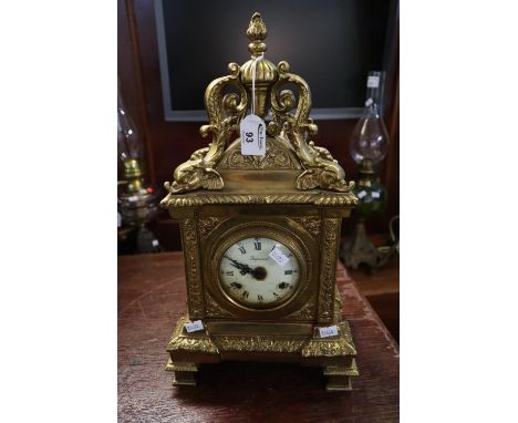 Victorian style brass two-train 'imperial' mantel clock with pierced panels and dolphin mounts.(B.P. 21% + VAT) 