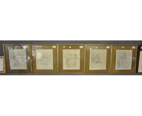 After Harvey Thomas (20th Century Welsh), a group of limited edition uncoloured prints depicting agricultural characters incl